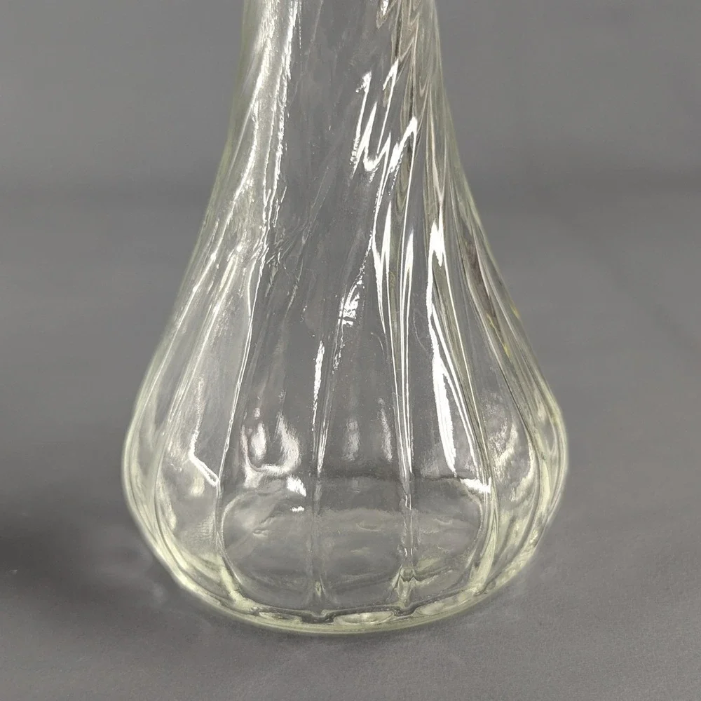 Vintage Clear Glass Bud Vases Set 3 Ribbed Swirl Thumbprint 5 to 6 Inch
